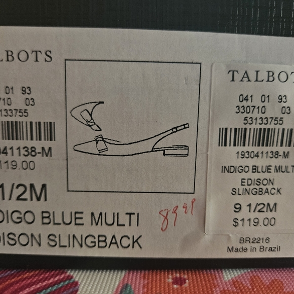 TALBOTS INDIGO BLUE MULTI EDISON SLINGBACKS 9.5 M NEW IN BOX - Picture 6 of 9